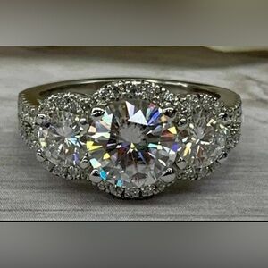 2.30 Ctw VVSI 3 stone halo 14k White Gold moissanite ring Size 8